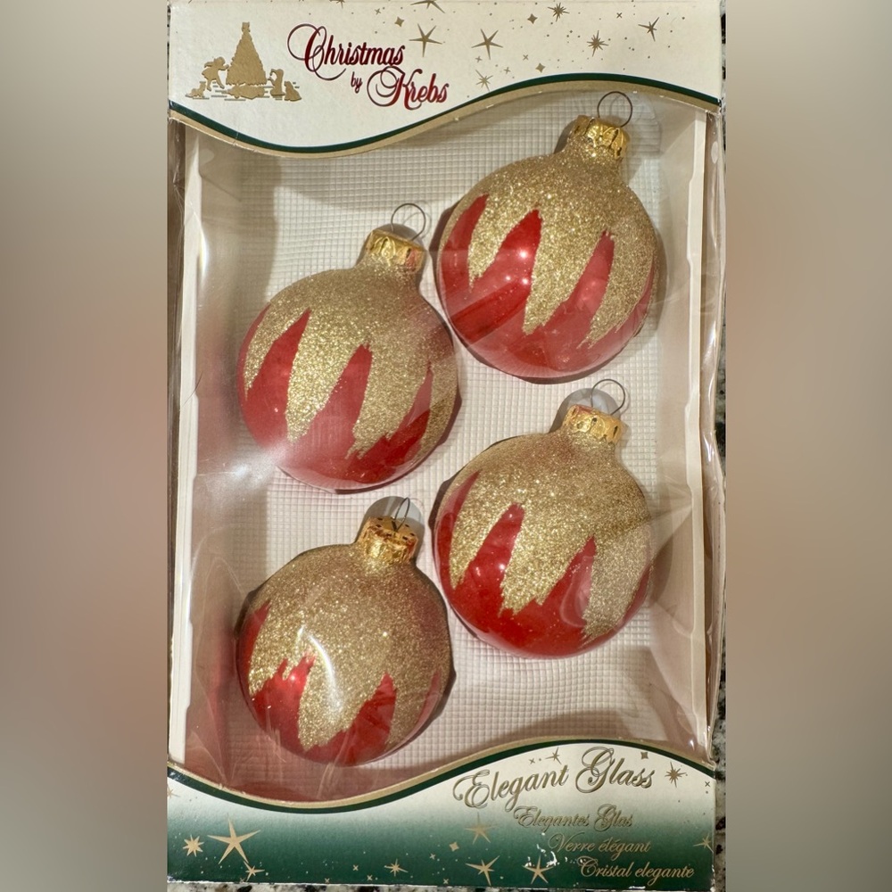 Vintage Krebs Red & Gold Glitter Ornaments